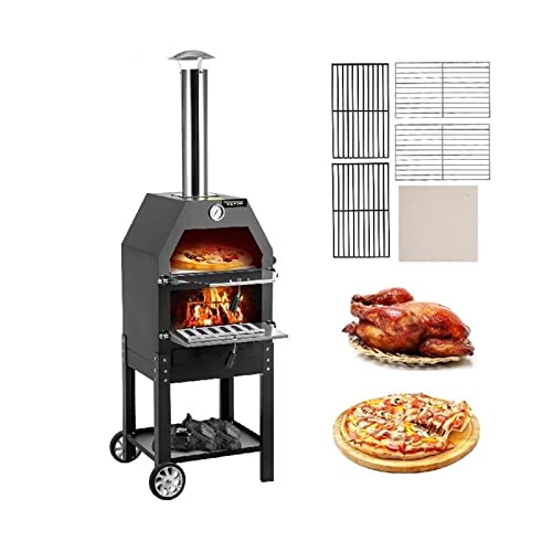 Bärbar 12" Vedstekt Pizzaugn med Hjul för Utomhusbruk