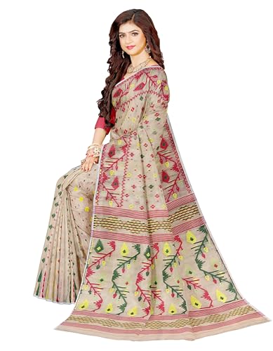 Image of Mayabi Women's Dhakai Jamdani Cotton Silk Saree Traditional Bengali Tant Korat Work, Without Blouse Piece