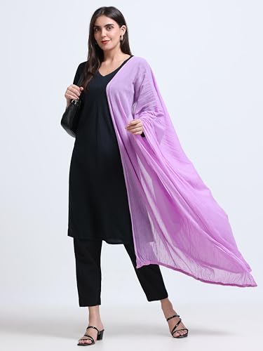 Image of Miraan Solid Pure Cotton Dupatta with Pom Pom Border, 2.25 meters length (DUPCOTTON)