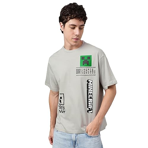 Image of Free Authority Minecraft Printed Loose Fit Grey Cotton Men's T-Shirt