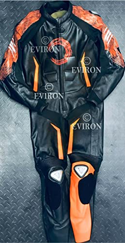 Eviron Negro Naranja Motocicleta 1 Pieza Traje De Cuero Nuevo Diseño (XXL)