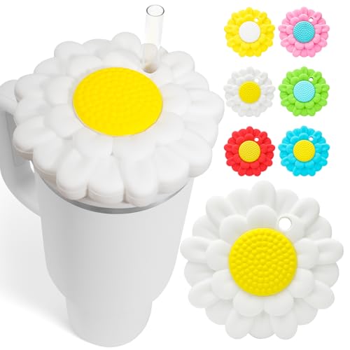 for Stanley Cup 40 Oz Lid Case Dustproof Scratch, Silicone Lid Covers Toppers Dust Cap for Stanley 40 Oz Tumbler with Handle Quencher H2.0 for Stanley Cup Accessories decoration Case - White Flower