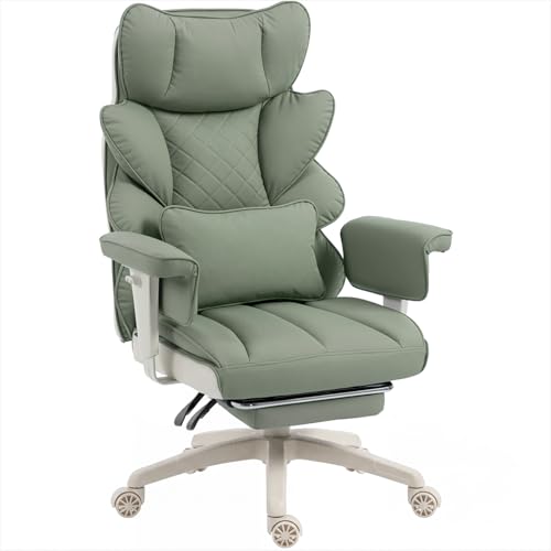 Image of Dowinx Big and Tall Office Chair with Pocket Spring Cushion,High Back Computer Gaming Chairs with Adjustable Armrests,Executive Desk Chairs with Lumbar Support and Footrest,PU-Green