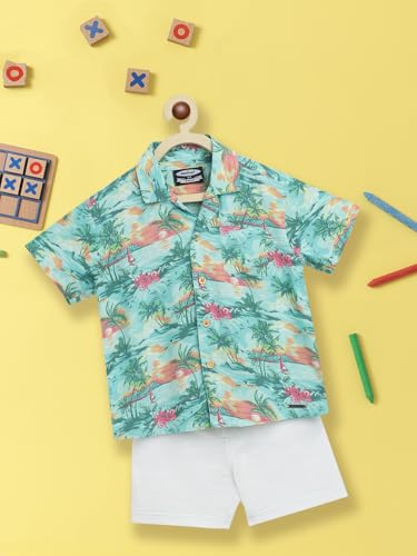 Image of Nautinati Boys Printed Collared Shirt with Shorts Clothing Set | Age 1-5 Years