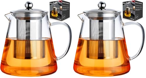 Image of Baalaka Glass Teapot 18.6oz /550ml, Tea Pot with Removable Infusers for Loose Tea, Borosilicate Glass Tea Kettle Tea Maker Stovetop for Camping, Tea Infuser for Loose Leaf Tea Travel (Pack of 2)