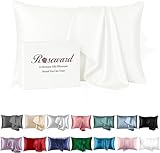 White Silk Pillow Cases King with Zipper Made in USA, Real 22 Momme Mulberry Silk Pillowcase for Hair and Skin, Premium Pillow Cover, 100% Organic, Anti Acne, 1 Pc 20"x36" (King, White)