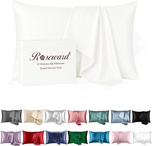 White Silk Pillow Cases King with Zipper Made in USA, Real 22 Momme Mulberry Silk Pillowcase for Hair and Skin, Premium Pillow Cover, 100% Organic, Anti Acne, 1 Pc 20"x36" (King, White)