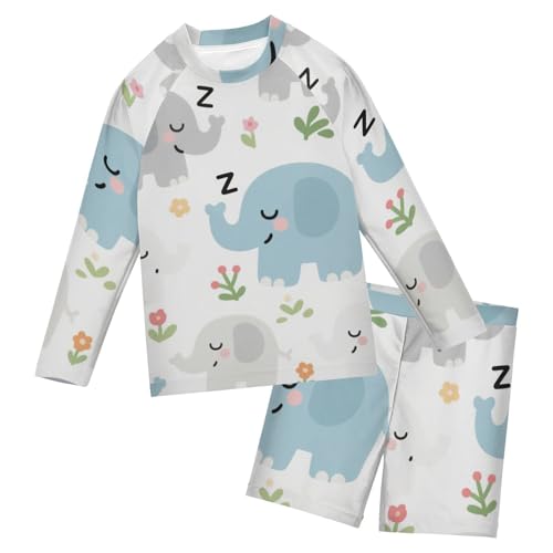 Traje de baño de dos piezas infantil ideal para días de playa con protección UV y elefantes