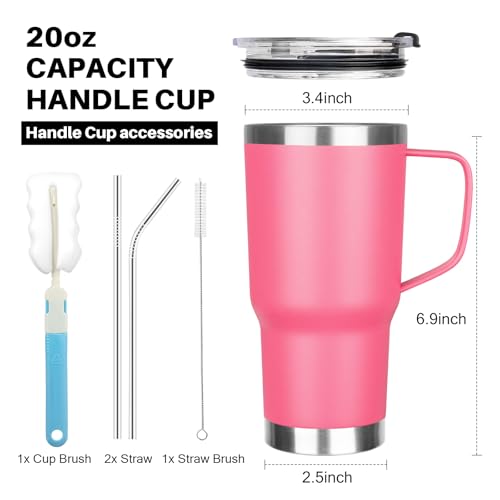 Image of 20 oz Tumbler with Handle, Stainless Steel Insulated Tumbler with Lid and Straw, Double Wall Vacuum Coffee Mug Tumbler, Insulated Coffee Thermal Cup for Cold and Hot (Rose Red, 20 Ounces)