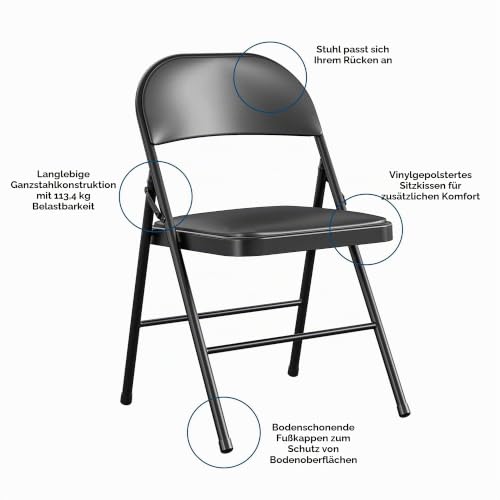 Cosco Premium Vinyl Gepolsterter Metall Klappstuhl 4er-Pack Schwarz – Ansicht 5