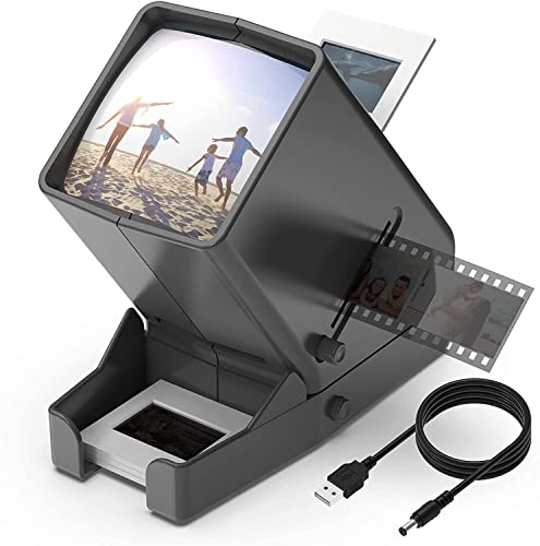 Visor de diapositivas (35 mm, 3 aumentos, iluminación LED, visión iluminada, funciona con USB, funciona con pilas, para diapositivas negativas de 35 mm (4 pilas AA incluidas).