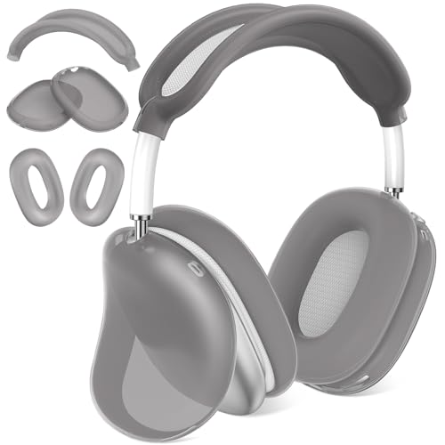 for AirPods Max Case Cover Headphones Clear Soft TPU Silicone Ear Cups Cover Ear Pad Case Headband Cover for AirPods Max Accessories Anti-Scratch Sweatproof Protector for AirPods Max Translucent Black