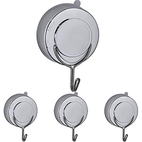 Removable Suction Hooks 4 Pack Heavy Duty 8KG, Wall Hooks Stick on Kitchen Back of Door Window, Shower Hooks with Suction Cup for Bathroom Hanging Robe Bath Towel, Sticky Hooks Screw Free No Drilling Cover