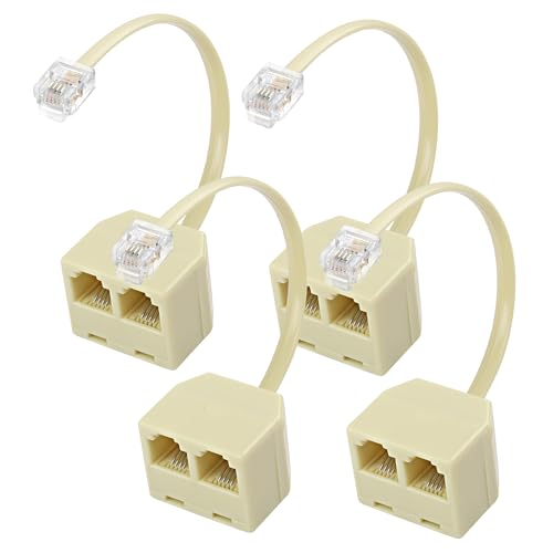 MEIRIYFA Lot de 4 répartiteurs téléphoniques RJ11 pour téléphone fixe 6P4C mâle vers 2 femelles, adaptateur mural RJ11 mâle 1 en 2 sorties