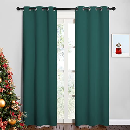 NICETOWN Thermal Insulated Solid Grommet Blackout Curtains/Drapes/Panels for Dining Room (Hunter Green, 1 Pair, 42 by 63-Inch) Hunter Green 42"W x 63"L (Pack of 2)