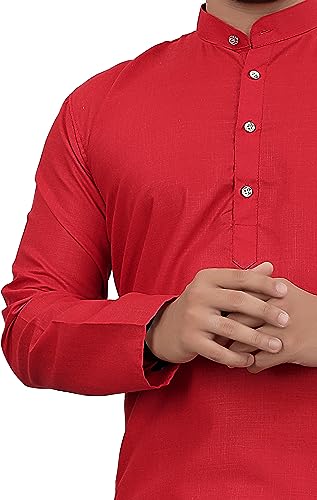 Image of Cotton Blend Full Sleeve Long Plain Kurta for Men