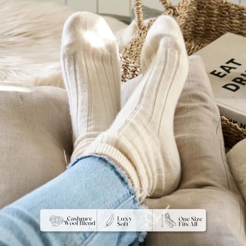 Women's Cashmere Rib Knit Socks - Mid Calf & Crew Slouch Socks for Home & Bed2