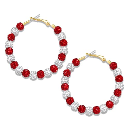 Game Day Hoop Earrings Sparkle Rhinestone Beaded Hoops Football College Team Spirit Earrings Football Game Day Sports Earring Jewelry Accessory Gift