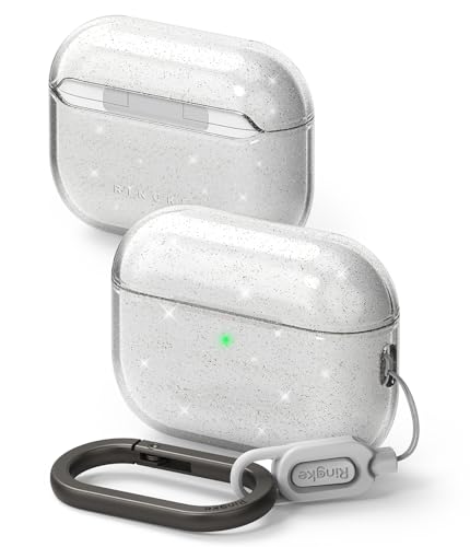 Image of Ringke Air ase for Airpods Pro 3 with Carabiner [Soft & Flexible TPU] Slim Transparent Shockproof Protective Cover, Supports Wireless Charging - Glitter Clear