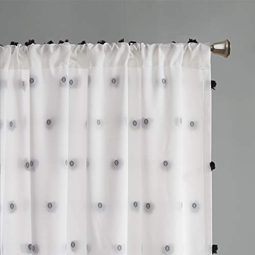 Intelligent Design Sophie Sheer Window Curtain Panel Clipped Pompom Embelished Privacy Drape with Rod Pocket for Bedroom Livingroom - Image 4