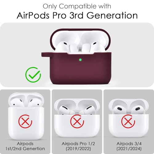 Image of VISOOM for AirPods Pro 3 Case 2025, Silicone Case for Apple Air Pods Pro 3rd Generation Cover Women, Cute iPods 3 Protective Cover with Bling Keychain & Cleaning Kit,Burdungy