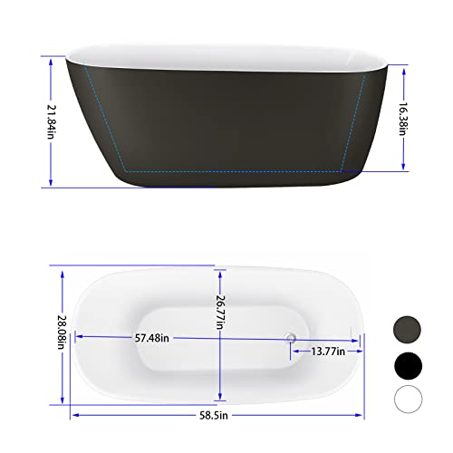 Mokleba 59" Acrylic Freestanding Bathtub, Single Slipper Free Standing Tub, Soaking Tub With Integrated Slotted Overflow, Toe-Tap Chrome Drain, Cupc Certified, 37°Grey #TOP5