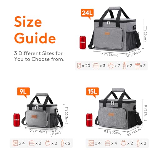 Lifewit Kühltasche klein unterwegs, Isolierte Cooler Bag Lunchtasche faltbar für Herren und Damen, wasserdichte Thermotasche Umhänge für Essen, Bier, Arbeit, Strand, Reise, Grau, 9L 12 Dosen 3