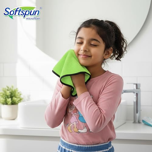 Image of SOFTSPUN Microfiber Baby Hand & Face Wipes 280 GSM 20x30 Cms 4 Piece Towel Set Green! Super Soft & Comfortable for Newborn Baby and Kids Quick Drying Ultra Absorbent in Small Size.
