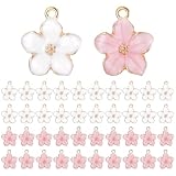 Hpmjz 40 Pcs Gold Plated Enamel Cherry Blossoms Decor Small Flower Enamel Charms Cute Alloy Flower Pendants for DIY Crafts Bracelet Necklace Earrings Jewelry Making Findings Purse Keychains Handmade