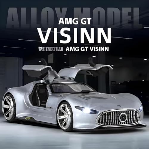 Image of 1 /32 Merceedes Vision AMG GT Future Model Car - Exclusive Alloy Metal Pullback Toy with Openable Doors, Lights, and Music for Kids (1:32 Merceedes Vision - Silver)