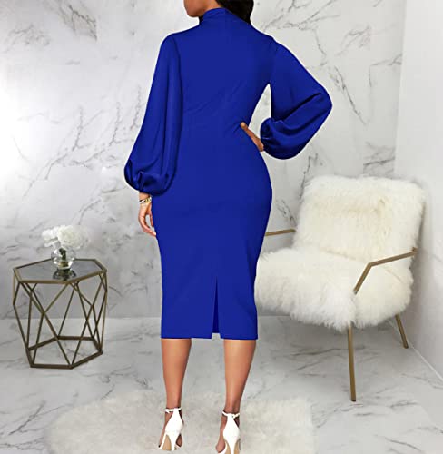 Image of Sexy Long Sleeve Dress for Women Solid Color Bow Knot Turtleneck Formal Gown Midi Casual Church Dresses