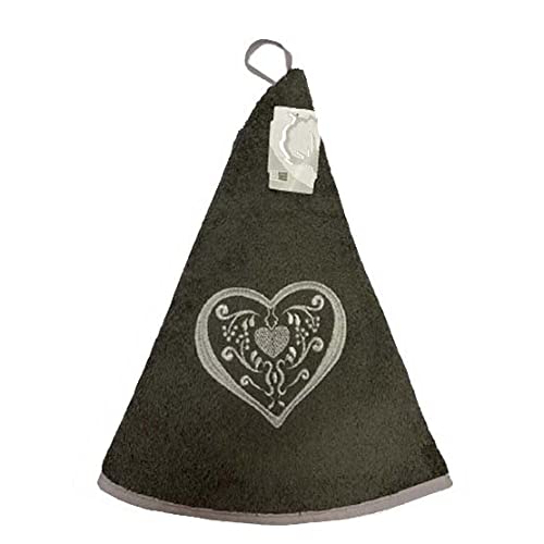 Essuie main rond en éponge coton cœur gris anthracite