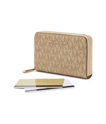 Image of Michael Kors, Womens, Jet Set Small Zip Around Card Case, Khaki, One Size