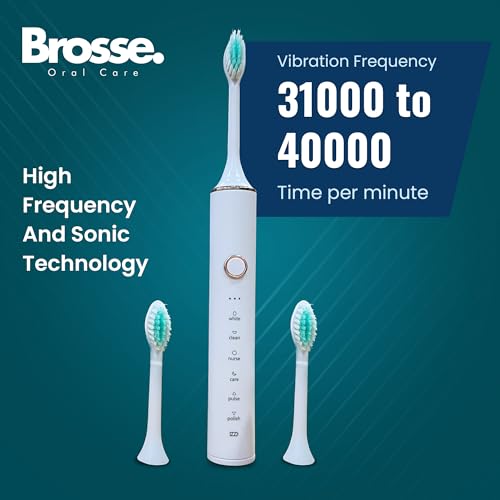 Image of Brosse. SmilePlus Sonic Electric Toothbrush for Adults,Rechargable Toothbrush with 50 days battery, 37000 VPM Deep Clean with 6 Modes. 2 Min. Timer (Black)