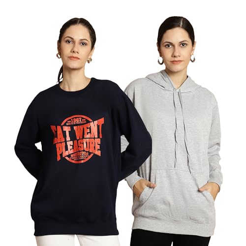 Image of Mack Jonney Printed Round Neck Cotton Fleece Sweatshirt for Women (Pack of 2)-MACK51225