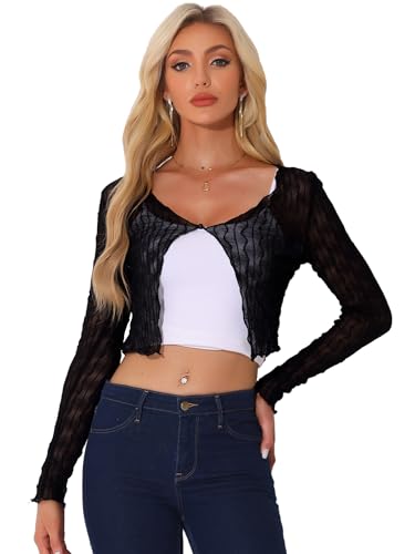 Image of Allegra K Bolero Shrug for Women's Sheer Mesh Tie Front Textured Crop Shrug for Evening Dresses