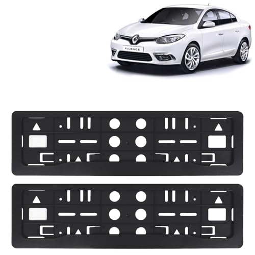 Image of KINGSWAY Fluence Car Number Plate Frames for All 2012 to 2017 Models of Renault Car Registration Plate Holders, Black Licence Plate Covers (Front and Rear), Universal Size 51.5 x 14.5 cm
