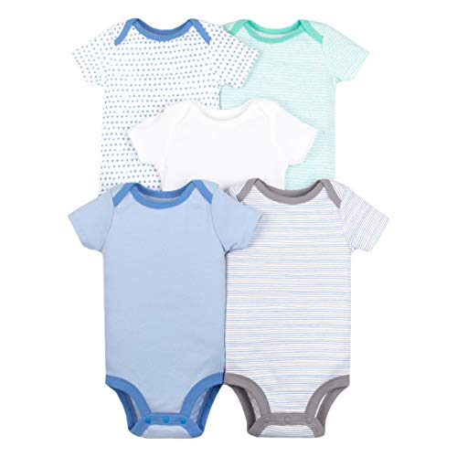Lamaze Organic Baby Boys Lamaze Baby Organic 5 Pack Shortsleeve Bodysuits, Blue 6M