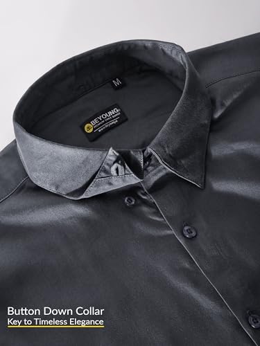 Image of BEYOUNG Regular Fit Formal Satin Shirt for Men | Full Sleeves | Men's Stylish Satin Silk Shirt | Formal Shirt | Buttondown Collar | Satin Solid Shirt for Men