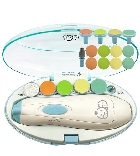 Image of Baby Nail Clippers 20 in 1 by Royal Angels | Safe Electric Baby Nail Trimmer, Baby Nail File Kit, Additional Replacement Heads, Newborn Toddler Toes and Fingernails, Trim and Polish (WhiteBlue)