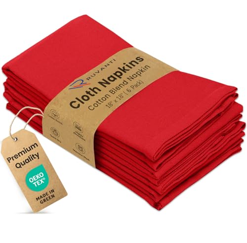 Image of Ruvanti Cloth Napkins Set of 6, Cotton Enrich 18 inchx18 inch - Red | Washable, Soft, Durable & Absorbent Everyday Napkins. For Home, hotel, Wedding Napkins, Thanksgiving, Christmas Dinner Napkin