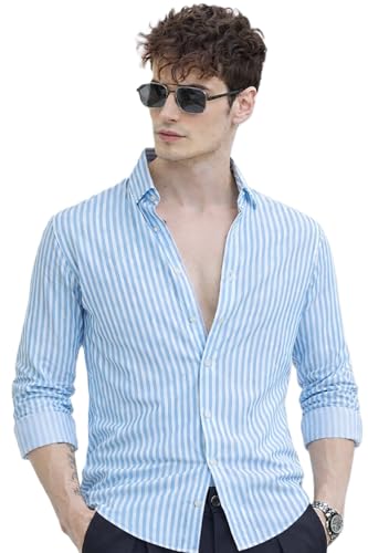 Image of U TURN Men's Casual Solid Stylish Formal Striped Plus Size Shirt for Men