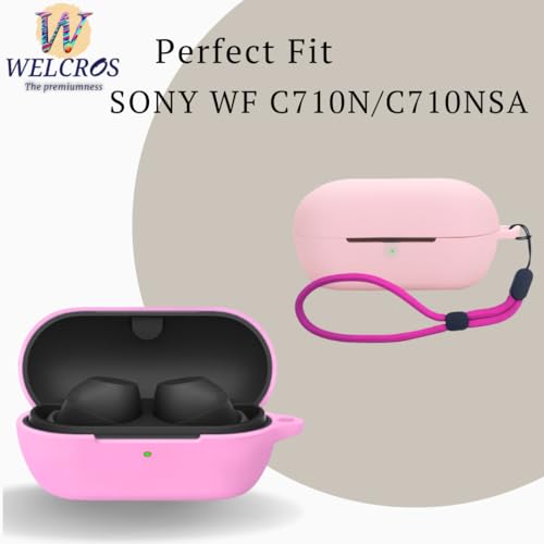 Image of WELCROS Soft Silicone Case Cover for Sony WF-C710N | C710NSA with Lanyard (Pink)