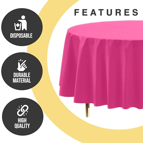 Image of Exquisite 66% Thicker Premium Cerise Round Tablecloth 0.5 Mil 24 Pack Plastic Table Cloth Disposable 84 Inch Round Plastic Tablecloth Won't Tear Easily Like Cheap Thin Brands