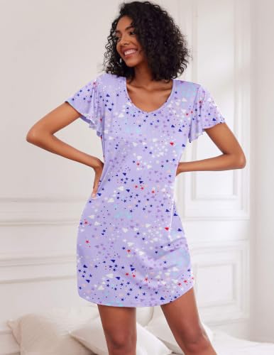 Image of Ekouaer 2 Pack Nightgowns for Women Short Sleeve Nightshirt Soft Sleepdress