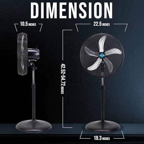 Image of Tornado 20 Inch High Velocity Pedestal Fan, Oscillating Industrial Metal Stand Fan, 3 Speeds, 5000 CFM, 1 /6 HP Motor, UL Listed, 6.6 Ft Cord for Commercial, Garage & Workshop