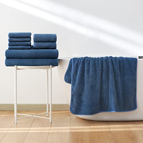 Aibaser Oversize Bath Towel Set, 60 X 30 In, 8 Piece Towel Set For Bathroom, Super Absorbent, Quick Dry Microfiber Bath Towels (Blue) #TOP1