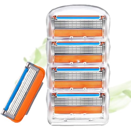 4個入り ジレット 対応 フュージョン 替刃 Fusion替え刃 5枚刃 ひげそり マニュアル カミソリ交換品 メンズ カミソリ 男性 オレンジ色