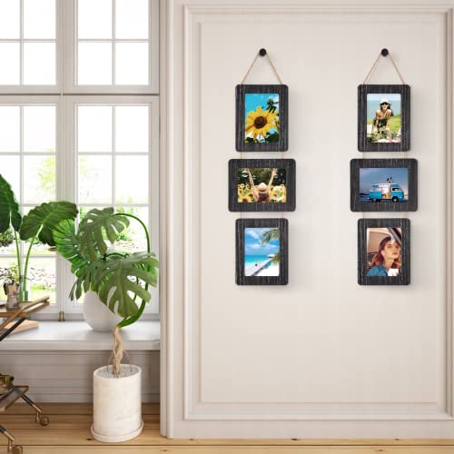 Abswhlm 5X7 Picture Frames Rustic Wood Hanging Picture Frames 3 Opening Photo Frame Display 4"X6" Pictures With Mat Or 5"X7" Without Mat, Weathered Black #TOP4