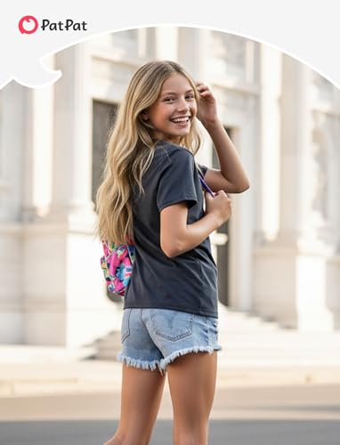 Image of PATPAT Girls Crewneck Short Sleeve Graphic Tees Animal Print Shirts Cute Summer Outfits 5-12 Years